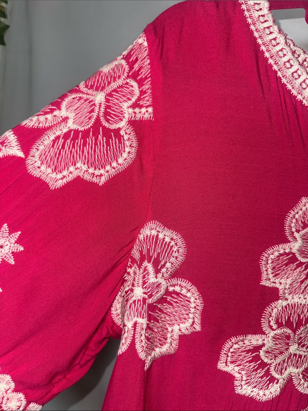 Solitaire Fuchsia Tunic with Cream Floral Embroidery - Picture 3 of 5